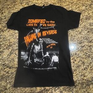 Falling In Reverse Zombified Band T-Shirt Mens Small Black Orange Graphic Tee